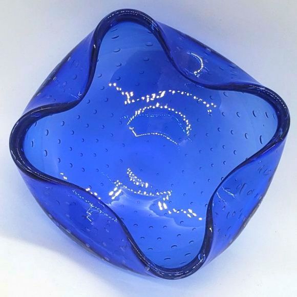 Murano Vintage Cobalt Blue Bullicante Art Glass Bowl or Ashtray - Picture 3 of 10